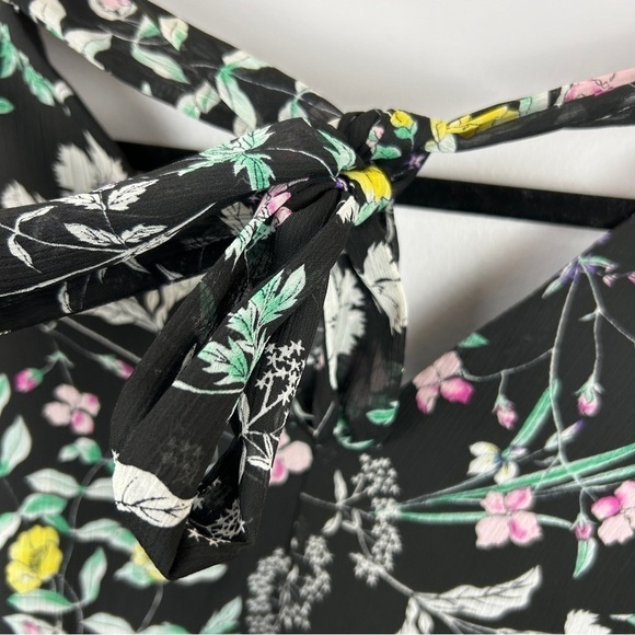 BCBGeneration Floral Chiffon Mini Dress Size XS Black Sheer Sleeve Boho - Picture 11 of 16